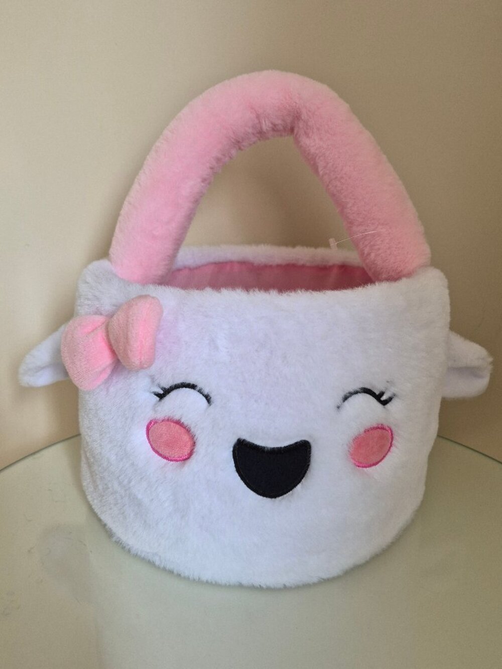 Ghost Plush Treat Bag Halloween Boo Basket Pink & White